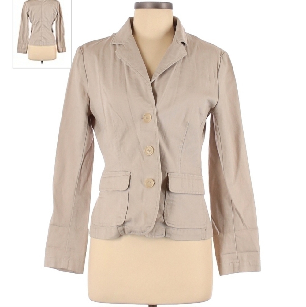 New York & Company Tan Khaki Blazer Jacket Women's Medium M Classic Career EUC